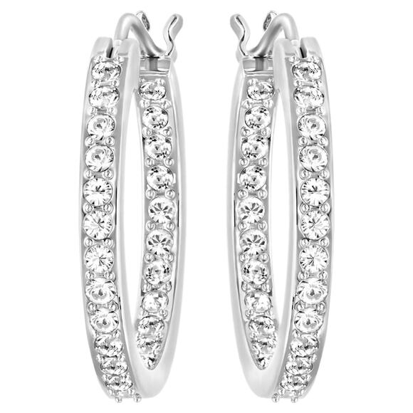 Swarovski Rhodium White Crystal Sommerset Hoop Earrings - Picture 1 of 7